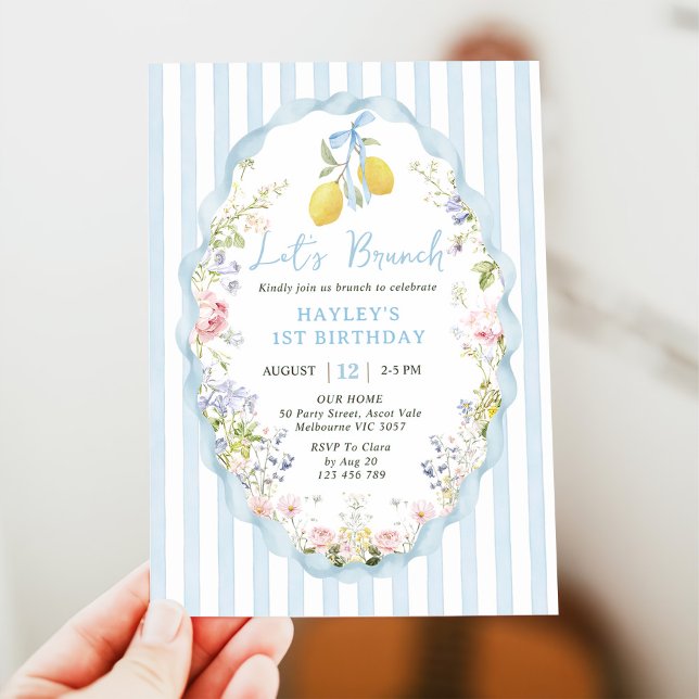 Convites Blue bow lemon birthday Invitation (Criador carregado)