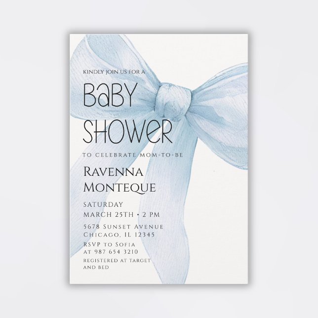 Convites Blue Bow Minimal Elegant Personalized Baby Shower (Criador carregado)