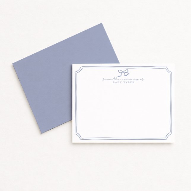 Convites Blue Bow Nursery Note Card (Criador carregado)