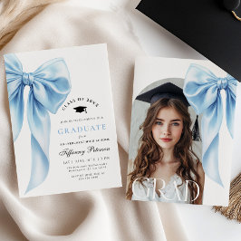 Convites Blue Bow Photo Graduation Invitation