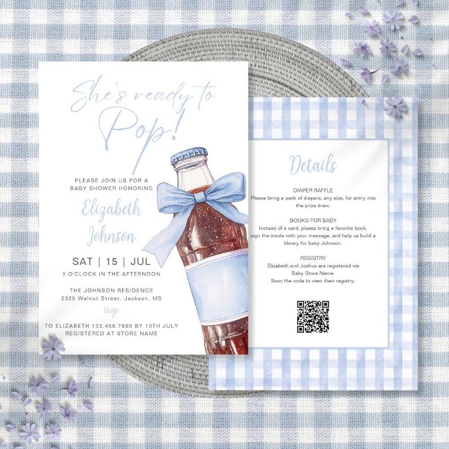 Convites Blue Bow Soda Bottle Baby Shower All In One (Blue Bow Soda Bottle Baby Shower All In One Invitation)