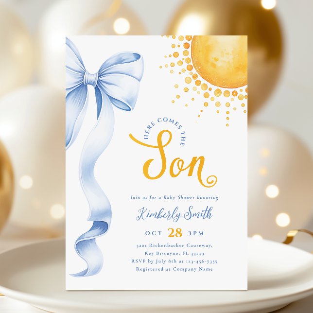 Convites Blue Bow Sun Baby Shower Invitation (Criador carregado)