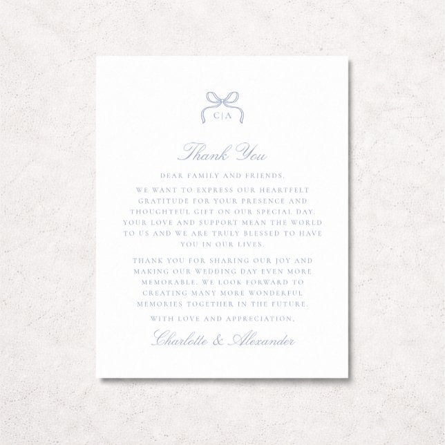 Convites Blue Bow Wedding Thank You Card (Criador carregado)