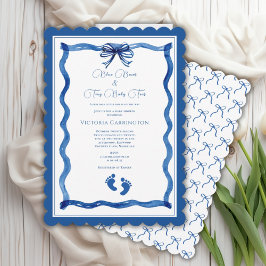 Convites Blue Bows & Baby Toes Elegant Baby Shower 