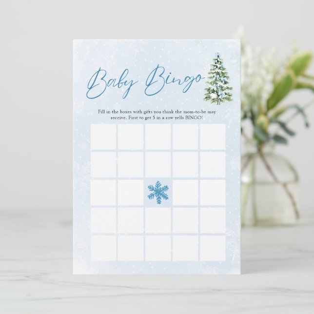 Convites Blue Bows Christmas Baby Bingo Baby Shower Game (Em pé/Frente)