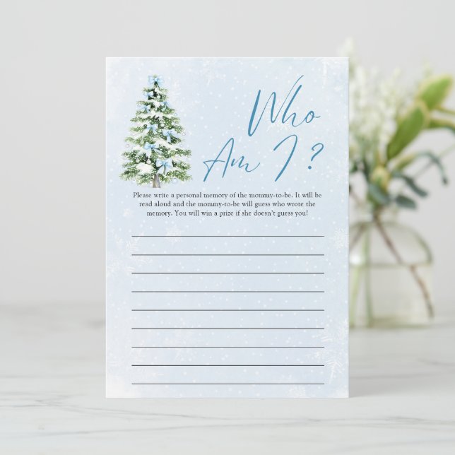 Convites Blue Bows Christmas Tree Who Am I Baby Shower Game (Em pé/Frente)