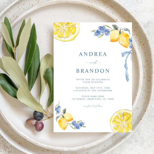 Convites Blue Bows & Lemons Italian QR Code Wedding (Criador carregado)