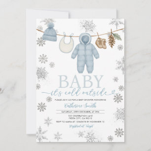 Convites Blue Boy Baby Está Frio Fora do Chá de fraldas