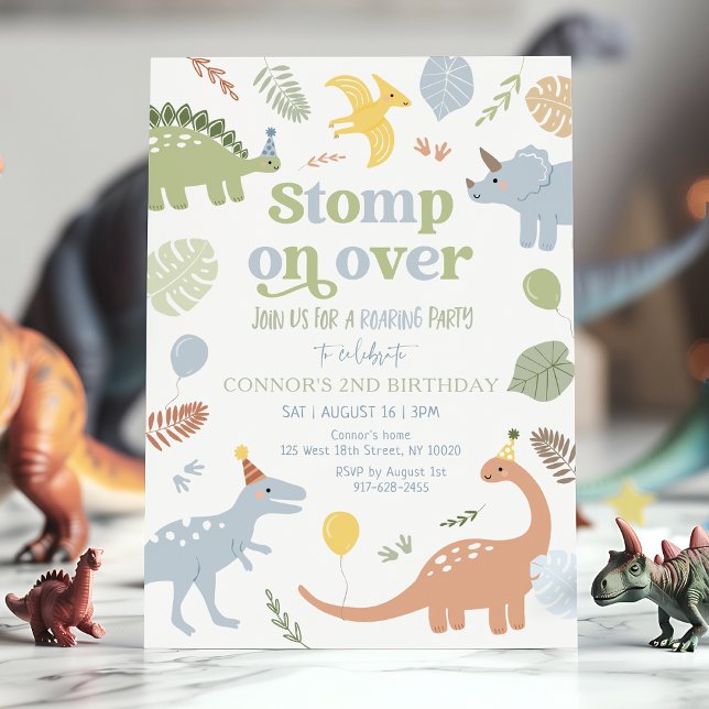 Convites Blue Boy Boho Dinosaur Birthday (Stomp, chomp, and roar! Adorable boho dinosaur birthday theme 🦖🎈
)