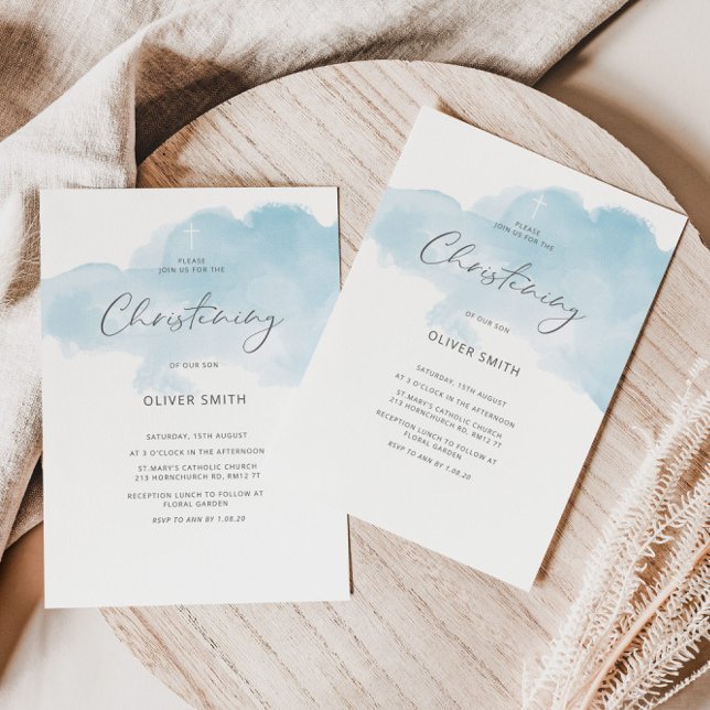 Convites Blue Boy Christening. Primeira Comunhão Santa (Criador carregado)