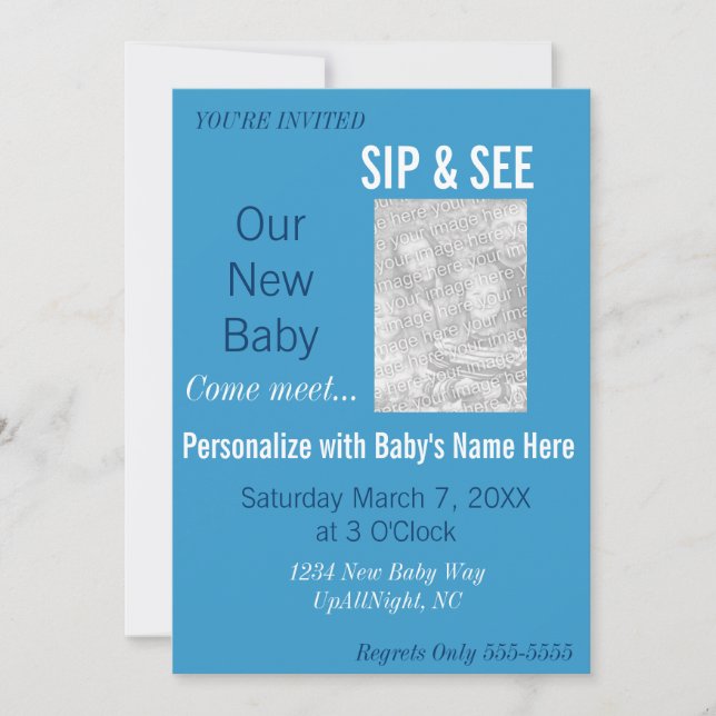 Convites Blue Boy Photo Sip & See Invitation (Frente)