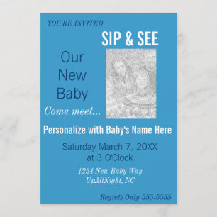 Convites Blue Boy Photo Sip & See Invitation