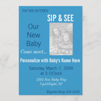 Convites Blue Boy Photo Sip & See Invitation