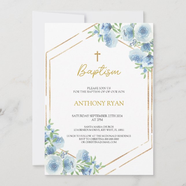 Convites Blue Boys Baptism (Frente)