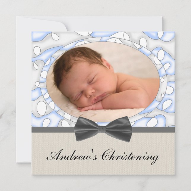 Convites Blue Brown Boys Photo Christening (Frente)