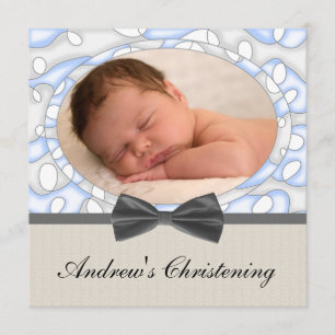 Convites Blue Brown Boys Photo Christening