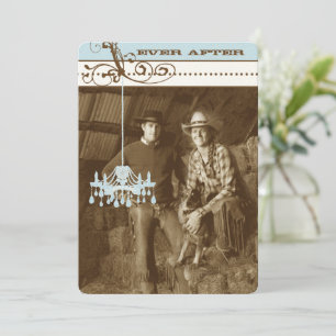 Convites Blue & Brown Vintage Chandelier Damask Your Photo