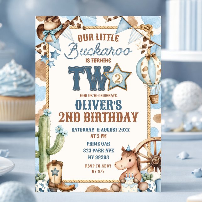 Convites Blue Buckaroo Está Fazendo Dois Segundo Aniversári (Criador carregado)