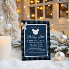 Convites Blue Buffalo Plaid Merry Little Bear Baby Shower