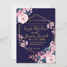 Convites Blue Burgundy Navy Gold Blush Pink Wedding