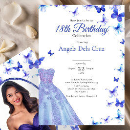 Convites Blue Butterflies And Dress 18th Birthday Debut