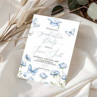 Convites Blue Butterfly Floral Graduation Invitation