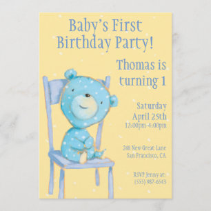 Convites Blue Calico Bear Birthday