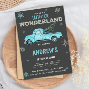 Convites Blue caminhão Winter Wonderland Birthday Invations