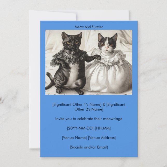 Convites Blue Cats Wedding Meow And Furever Invitation (Frente)