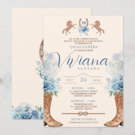 Convites Blue Charro Western Rosa Quinceanera