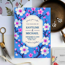 Convites Blue Cherry Blossom Elegant Floral Romantic Spring