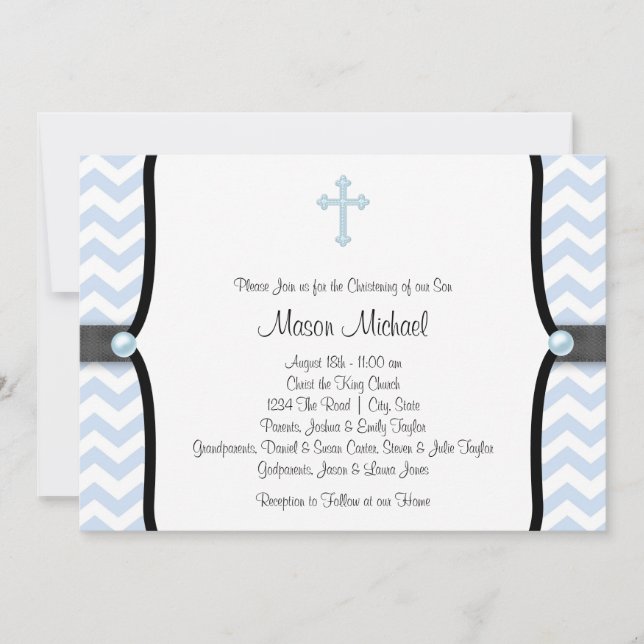 Convites Blue Chevron Christening (Frente)
