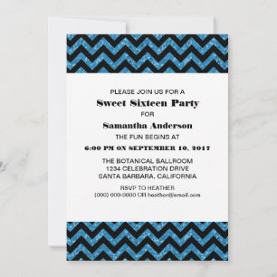 Convites Blue Chevron Glitter Sweet 16 Party Invite