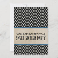 Blue Chic Quatrefoil Sweet 16 Invite