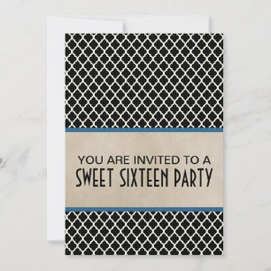 Convites Blue Chic Quatrefoil Sweet 16 Invite