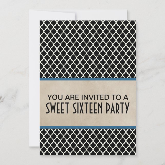 Convites Blue Chic Quatrefoil Sweet 16 Invite (Frente)