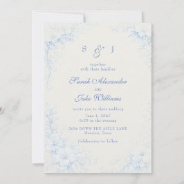 Convites Blue Chinoiserie Floral Cream Wedding