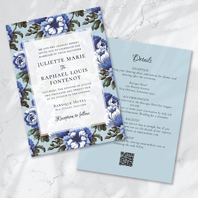 Convites Blue Chinoiserie Floral Tudo em Um Casamento (Criador carregado)