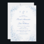 Convites Blue Chinoiserie Floral Wedding<br><div class="desc">Blue Chinoiserie Floral Blue Text White background invitation.</div>