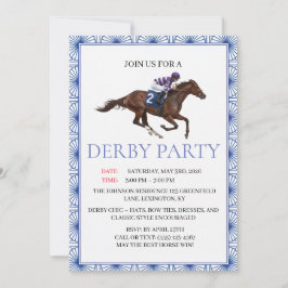 Convites Blue Chinoiserie Horse Race Derby Party Invite