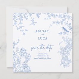 Convites Blue Chinoiserie Toile de Jouy Data de Salvamento 