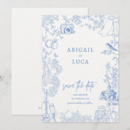 Convites Blue Chinoiserie Toile de Jouy Data de Salvamento 