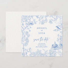 Convites Blue Chinoiserie Toile de Jouy Data de Salvamento