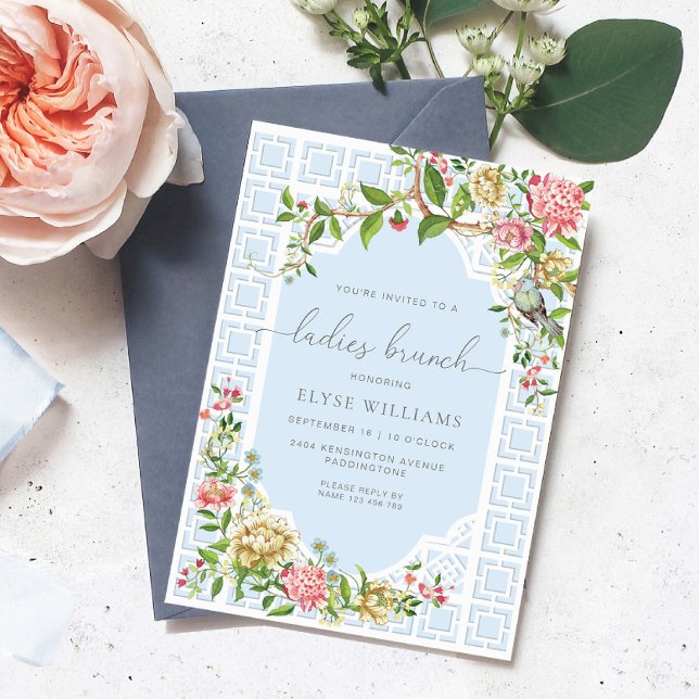 Convites Blue Chinoiserie Trianon Ladens Brunch (Ladies Brunch Invitation Trianon Blue )