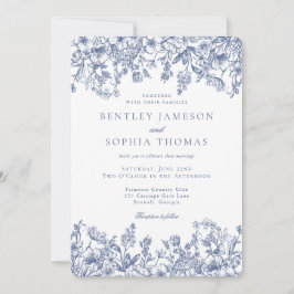 Convites Blue Chinoiserie Vintage Casamento Floral Francês