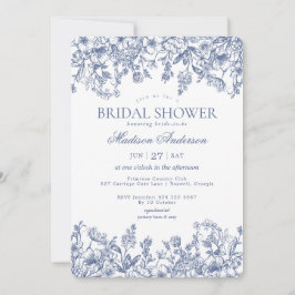 Convites Blue Chinoiserie Vintage Floral Bridal Shower