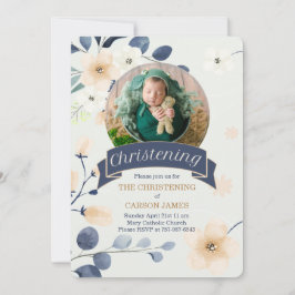 Convites Blue Christening for Baby Boy Yellow Blossoms