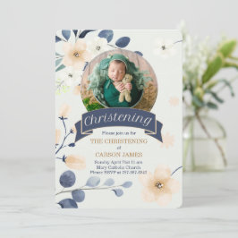 Convites Blue Christening for Baby Boy Yellow Blossoms