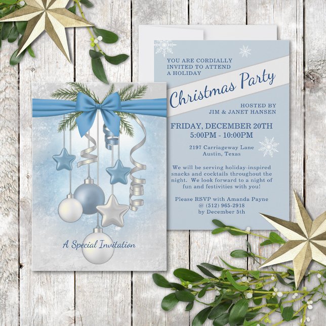 Convites Blue Christmas Multiple Ornaments Party Invitation (Criador carregado)