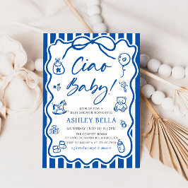 Convites Blue Ciao Baby Whimsic Chá de fraldas Italiano